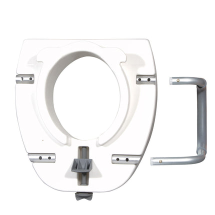 Premium Plastic Raised Toilet Seat with Lock and Padded Armrests, Elongated