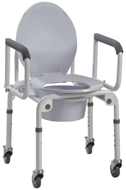 Steel Drop-Arm Commode with Wheels and Padded Armrests (case of 2 units)