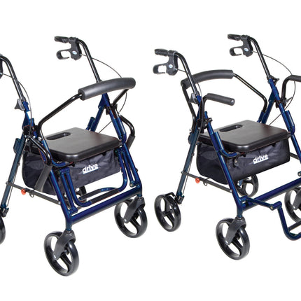 Duet Dual Function Transport Wheelchair Walker Rollator, Blue
