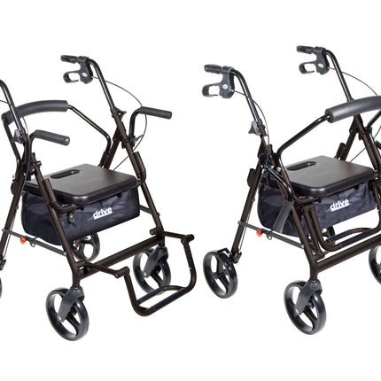 Duet Dual Function Transport Wheelchair Walker Rollator, Black