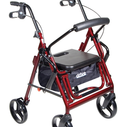 Duet Dual Function Transport Wheelchair Walker Rollator, Burgundy