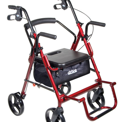Duet Dual Function Transport Wheelchair Walker Rollator, Burgundy