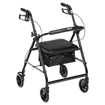 Walker Rollator with 6" Wheels, Fold Up Removable Back Support and Padded Seat, Black