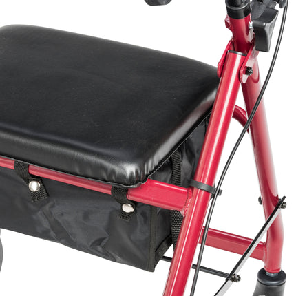 Walker Rollator with 6" Wheels, Fold Up Removable Back Support and Padded Seat, Red