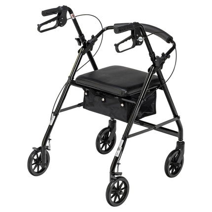 Walker Rollator with 6" Wheels, Fold Up Removable Back Support and Padded Seat, Black