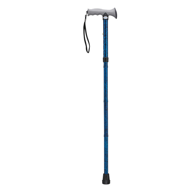 Adjustable Lightweight Folding Cane with Gel Hand Grip, Blue Crackle