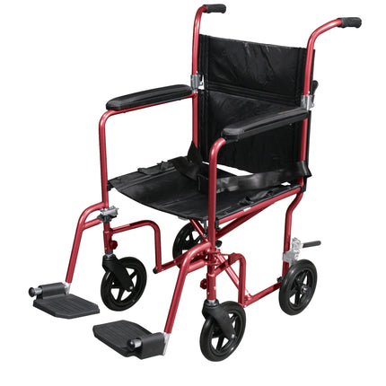 Flyweight Lightweight Transport Wheelchair with Removable Wheels, Red