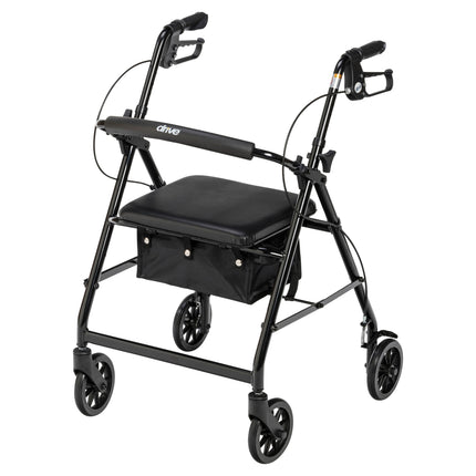 Walker Rollator with 6" Wheels, Fold Up Removable Back Support and Padded Seat, Black