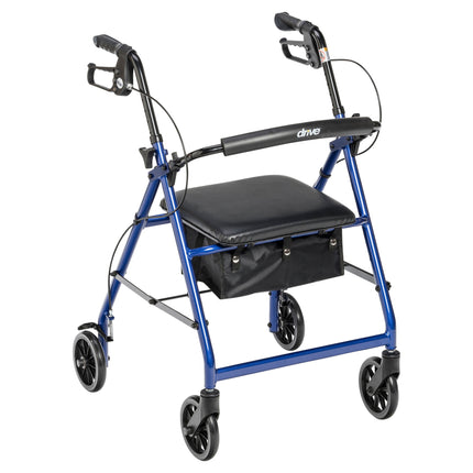 Walker Rollator with 6" Wheels, Fold Up Removable Back Support and Padded Seat, Blue