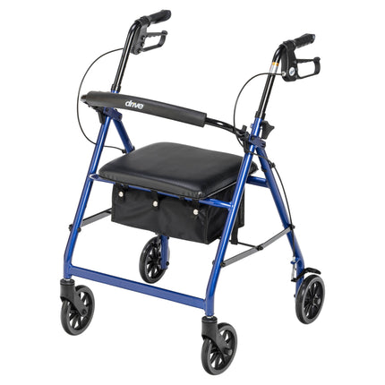 Walker Rollator with 6" Wheels, Fold Up Removable Back Support and Padded Seat, Blue