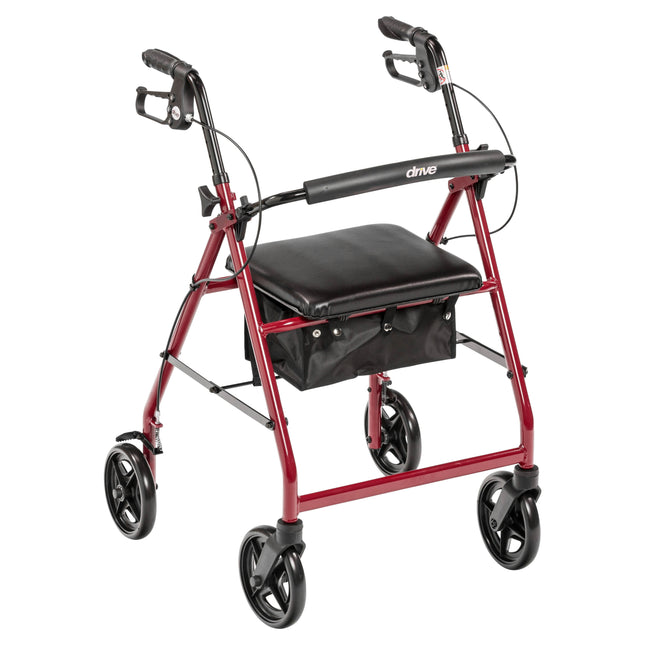 Aluminum Rollator with Fold Up and Removable Back Support and Padded Seat, Red